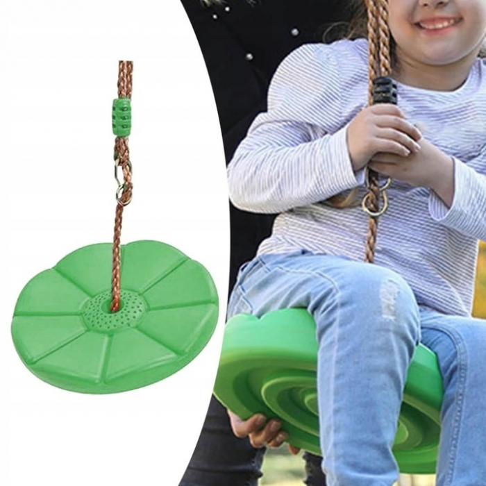 Leagan pentru copii din plastic VarioShop®, Rotund, Fara Spatar, Stabil si Usor, Franghie Inclusa, Rezistent 75 kg, Dimensiuni 27 x 4 cm, Verde [7]