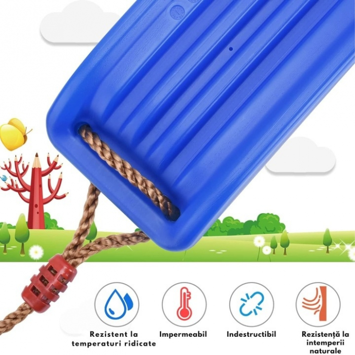 Leagan pentru copii Varioshop din plastic rezistent, cu franghii reglabile 175 cm si elemente de prindere, suporta pana la 50 kg, 43 x 16, 5 cm, Albastru [5]