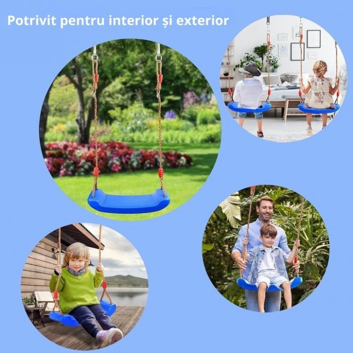 Leagan pentru copii Varioshop din plastic rezistent, cu franghii reglabile 175 cm si elemente de prindere, suporta pana la 50 kg, 43 x 16, 5 cm, Albastru [10]