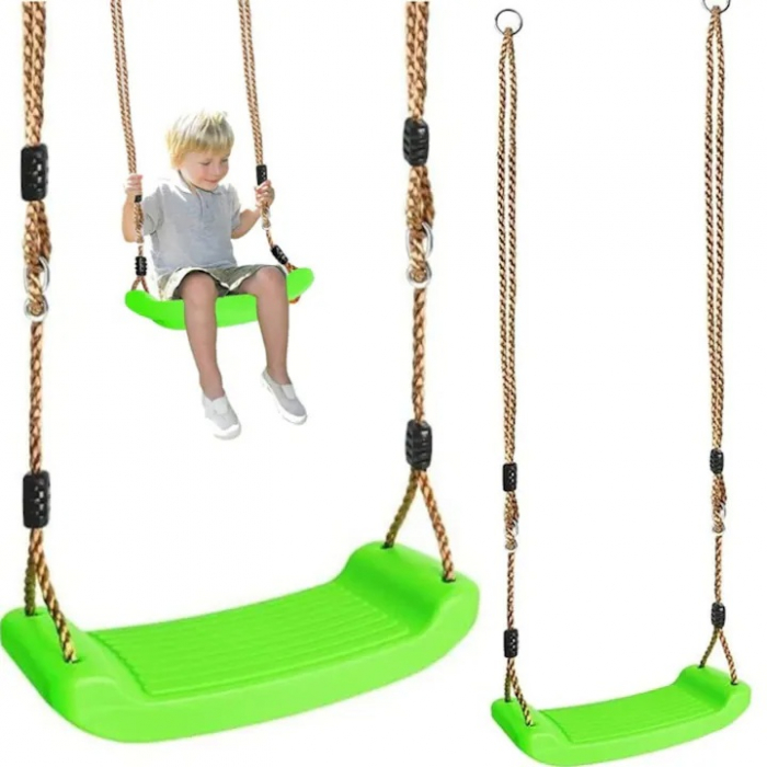 Leagan pentru copii Varioshop din plastic rezistent, cu franghii reglabile 175 cm si elemente de prindere, suporta pana la 50 kg, 43 x 16, 5 cm, Verde [5]