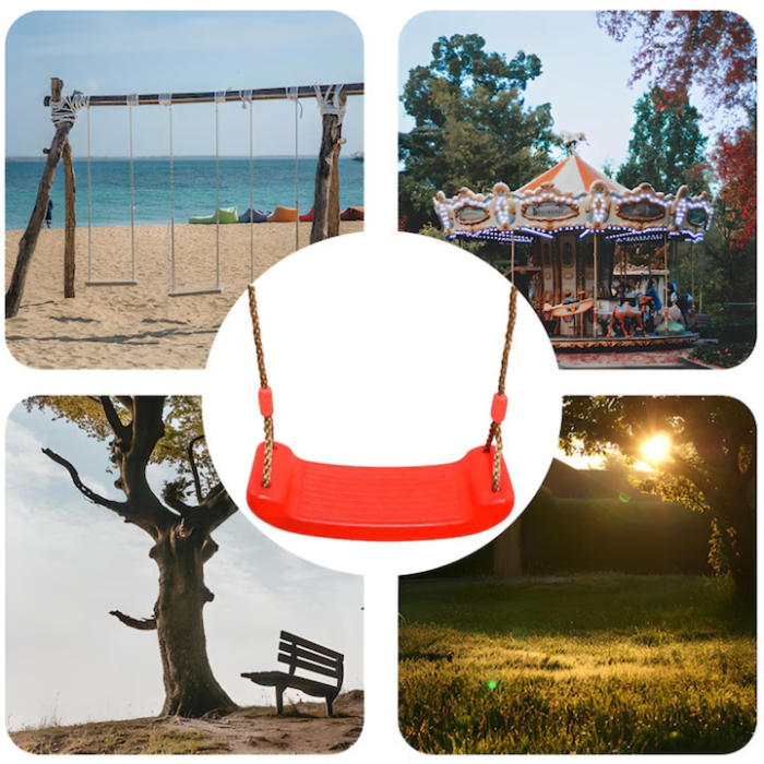 Leagan pentru copii, Varioshop plastic rezistent, franghii reglabile 175 cm si elemente de prindere, suporta pana la 50 kg, 43 x 16.5 cm, rosu [9]