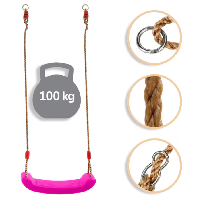 Leagan pentru copii VarioShop®, plastic rezistent, franghii reglabile 190 cm si elemente de prindere, suporta pana la 100 kg, 44 x 17 cm, Roz [4]