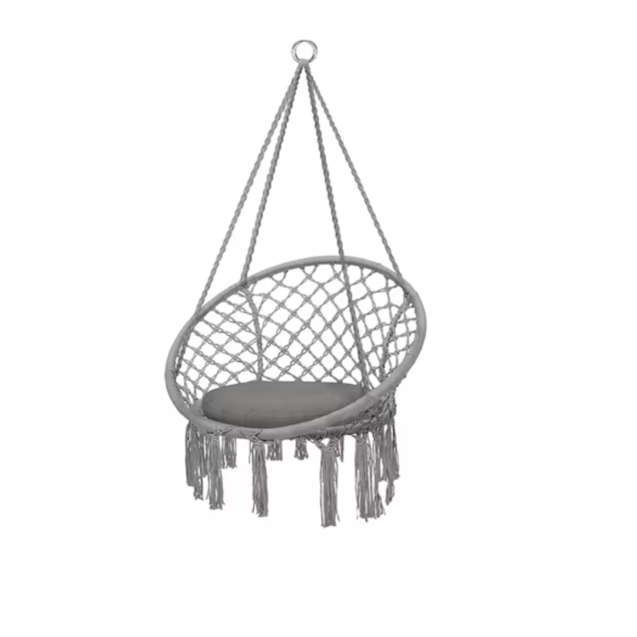 Leagan suspendat tip balansoar, Varioshop, cu perna, cadru metalic, diametru 80 cm, sezut 60 cm, franghie reglabila 90-115 cm, sarcina maxima 150 kg, gri [6]