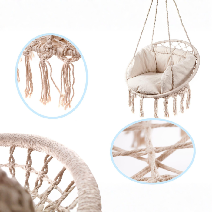 Leagan suspendat tip fotoliu Varioshop, cu perne, diametru 80 cm, bej, pentru interior si exterior, suport 150 kg [5]