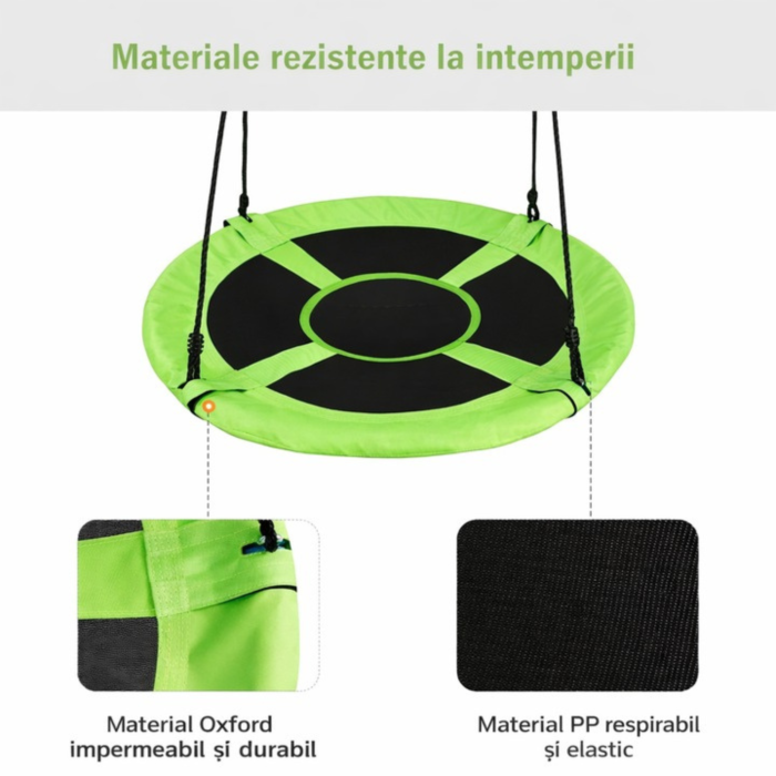 Leagan tip cuib VarioShop®, pentru copii si adulti, diametru 120 cm, reglare inaltime, sarcina maxima 150 kg, montare rapida, material rezistent, kit de asamblare, verde/negru [2]