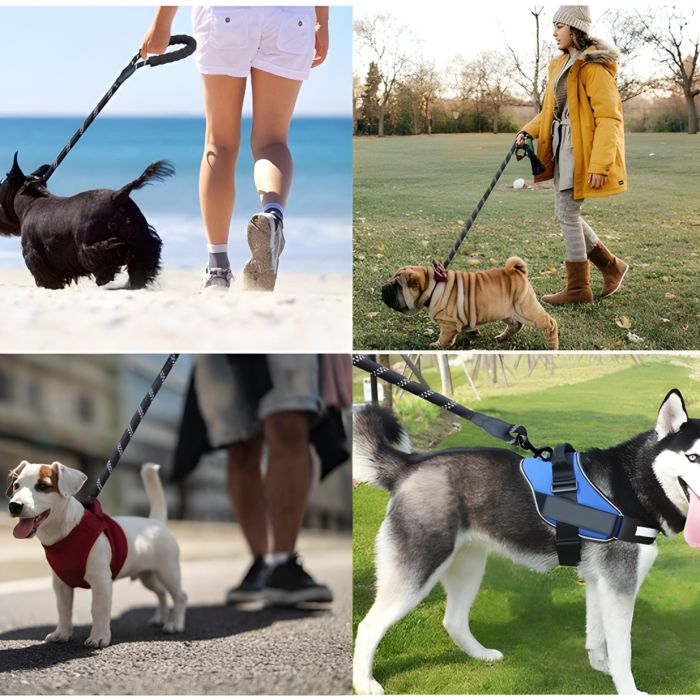 Lesa caini mari VarioShop® 3m neagra, franghie rezistenta 12 mm, reflectorizanta, maner confortabil, dispenser saci inclus – ideala pentru plimbari si dresaj [4]