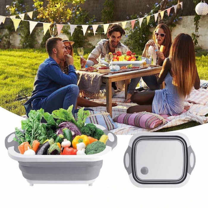 Lighean pliabil multifunctional VarioShop®, tocator, sistem de scurgere, capacitate 5 L, compact, silicon, 40 x 20 cm, Gri [11]