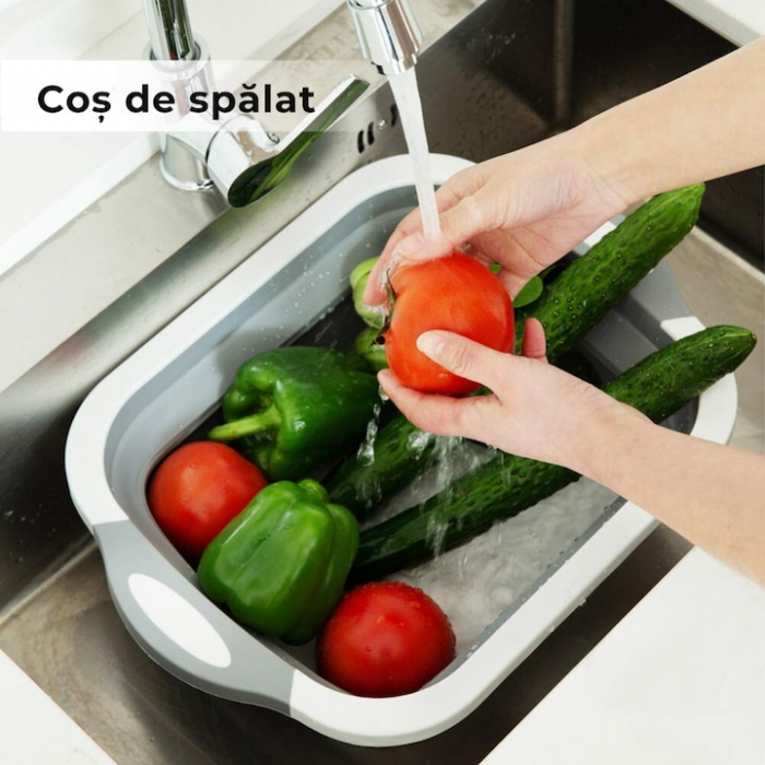 Lighean pliabil multifunctional VarioShop®, tocator, sistem de scurgere, capacitate 5 L, compact, silicon, 40 x 20 cm, Gri [4]