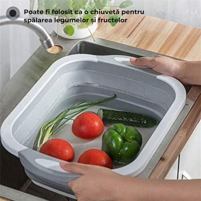 Lighean pliabil multifunctional VarioShop®, tocator, sistem de scurgere, capacitate 5 L, compact, silicon, 40 x 20 cm, Gri [13]