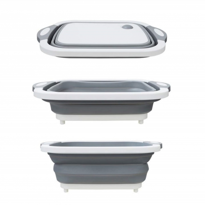 Lighean pliabil multifunctional VarioShop®, tocator, sistem de scurgere, capacitate 5 L, compact, silicon, 40 x 20 cm, Gri [17]