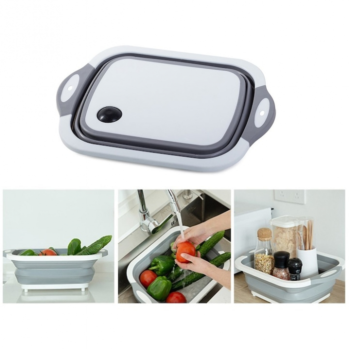 Lighean pliabil multifunctional VarioShop®, tocator, sistem de scurgere, capacitate 5 L, compact, silicon, 40 x 20 cm, Gri [8]