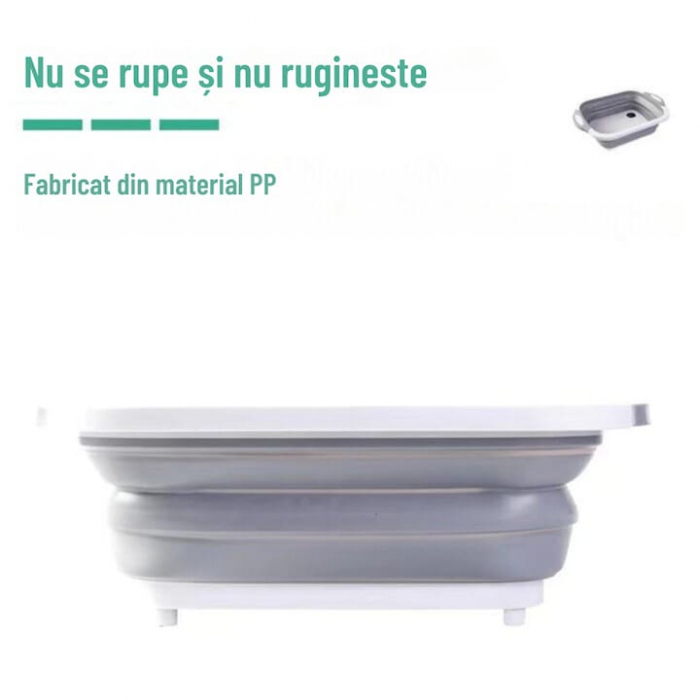 Lighean pliabil multifunctional VarioShop®, tocator, sistem de scurgere, capacitate 5 L, compact, silicon, 40 x 20 cm, Gri [14]