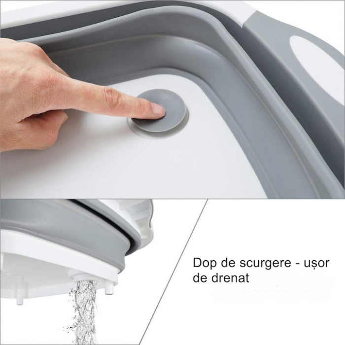 Lighean pliabil multifunctional VarioShop®, tocator, sistem de scurgere, capacitate 5 L, compact, silicon, 40 x 20 cm, Gri [12]