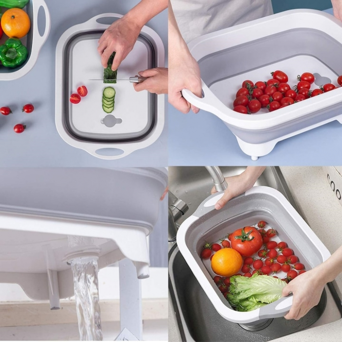 Lighean pliabil multifunctional VarioShop®, tocator, sistem de scurgere, capacitate 5 L, compact, silicon, 40 x 20 cm, Gri [7]