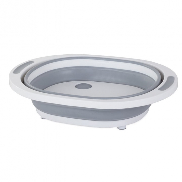 Lighean pliabil multifunctional VarioShop®, tocator, sistem de scurgere, capacitate 5 L, compact, silicon, dimensiune 40 x 15 x 32 cm, Gri/Alb [8]
