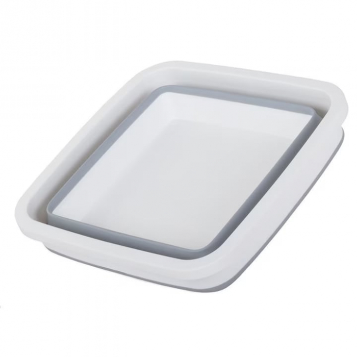 Lighean pliabil VarioShop®, capacitate 6 L, multifunctional, compact, silicon, potrivit pentru excursii, drumetii, 32 x 14 x 32 cm, Gri/Alb [4]