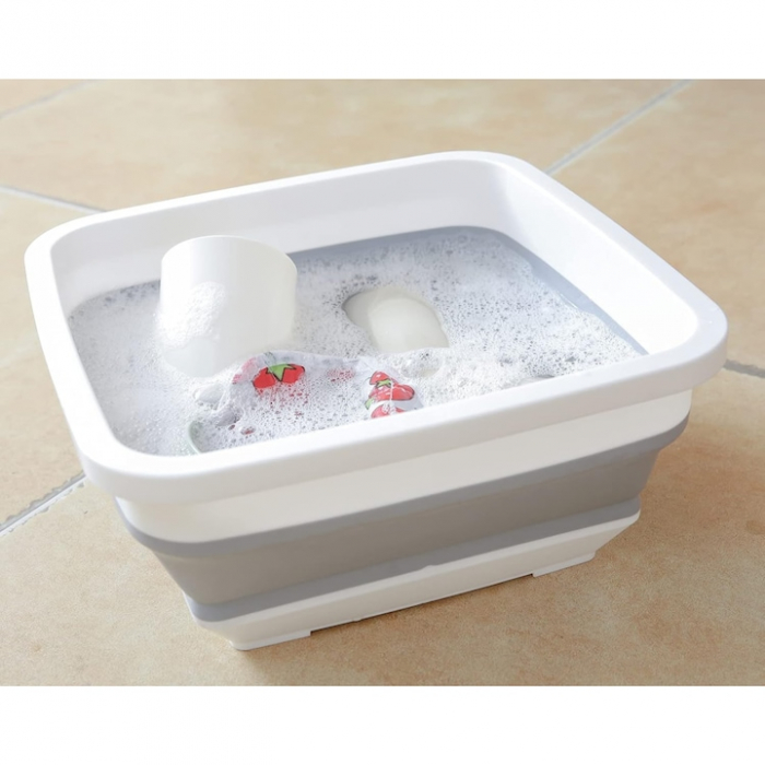Lighean pliabil VarioShop®, capacitate 6 L, multifunctional, compact, silicon, potrivit pentru excursii, drumetii, 32 x 14 x 32 cm, Gri/Alb [2]