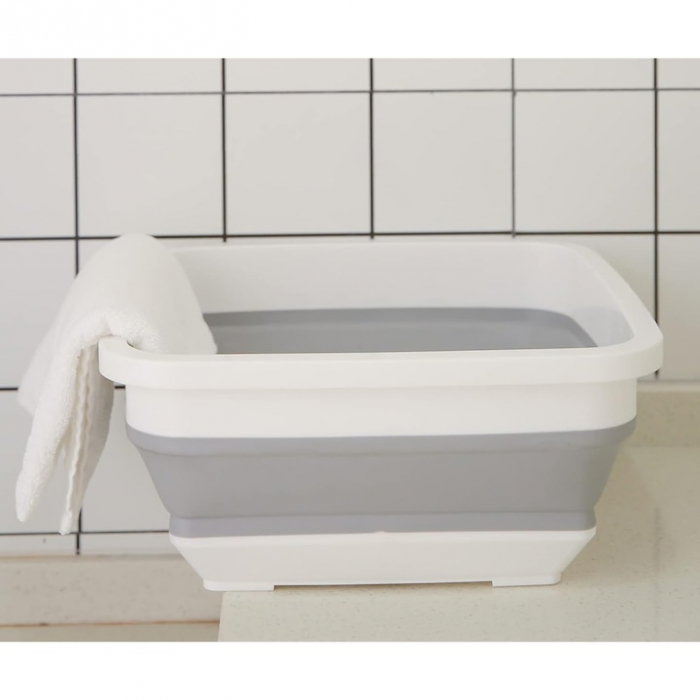 Lighean pliabil VarioShop®, capacitate 6 L, multifunctional, compact, silicon, potrivit pentru excursii, drumetii, 32 x 14 x 32 cm, Gri/Alb [3]
