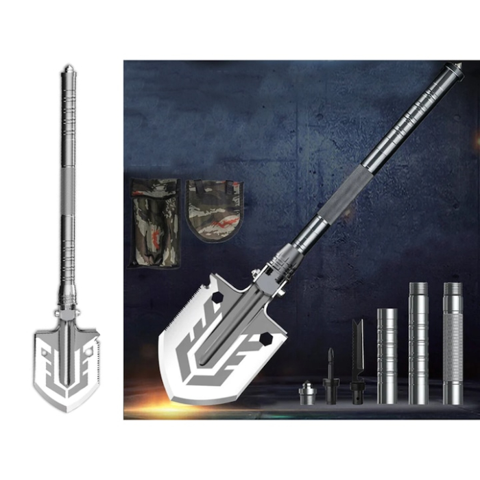 Lopata multifunctionala VarioShop®, instrument complet pentru supravietuire, camping si urgente, otel de inalta calitate, 18 functii, compacta, ultra-utila, Argintiu [4]