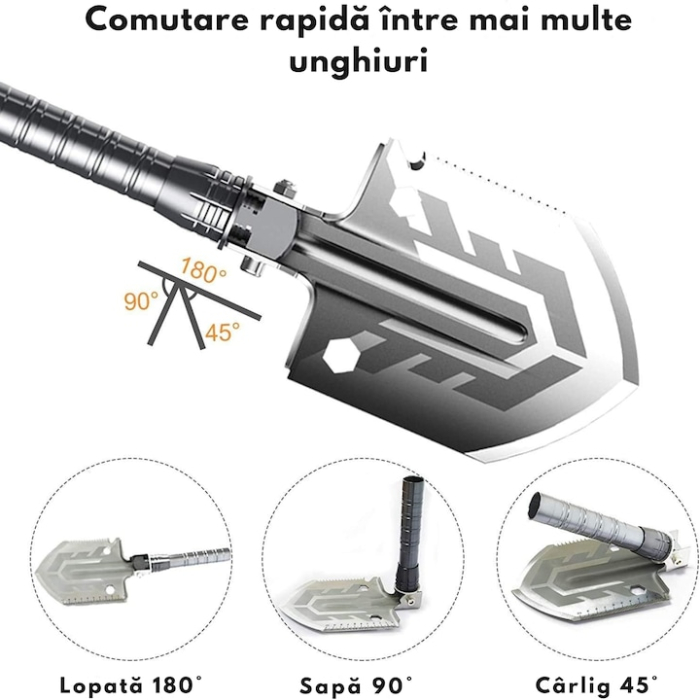 Lopata multifunctionala VarioShop®, instrument complet pentru supravietuire, camping si urgente, otel de inalta calitate, 18 functii, compacta, ultra-utila, Argintiu [2]