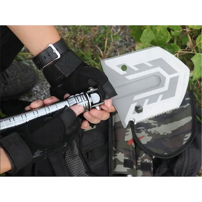 Lopata multifunctionala VarioShop®, instrument complet pentru supravietuire, camping si urgente, otel de inalta calitate, 18 functii, compacta, ultra-utila, Argintiu [8]