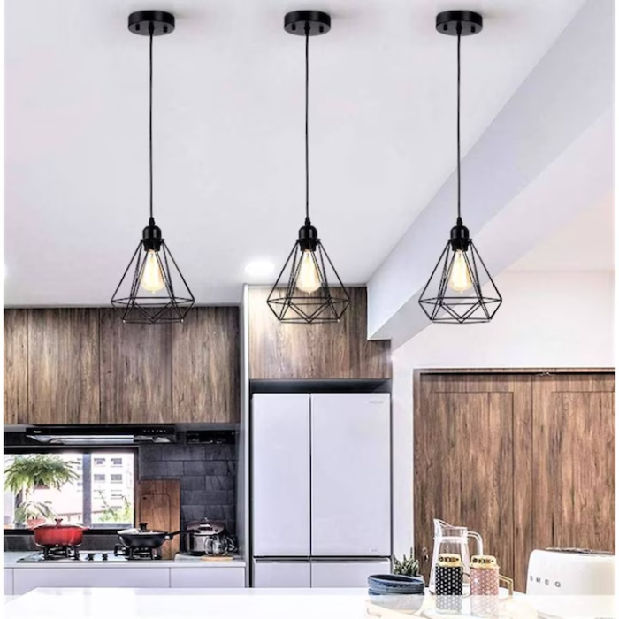 Lustra suspendata VarioShop®, pendul tip loft cu abajur din sarma metalica, soclu E27, inaltime reglabila 30–115 cm, instalare usoara, negru [8]