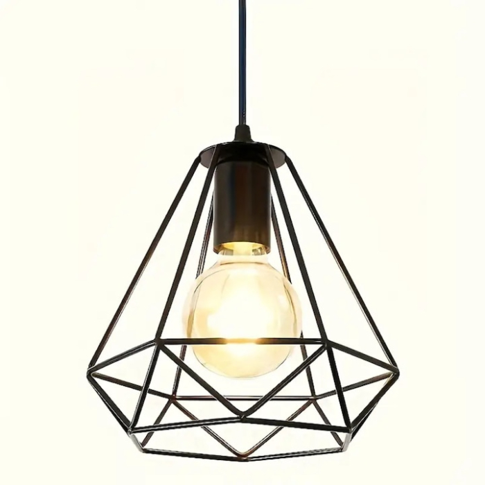 Lustra suspendata VarioShop®, pendul tip loft cu abajur din sarma metalica, soclu E27, inaltime reglabila 30–115 cm, instalare usoara, negru [14]