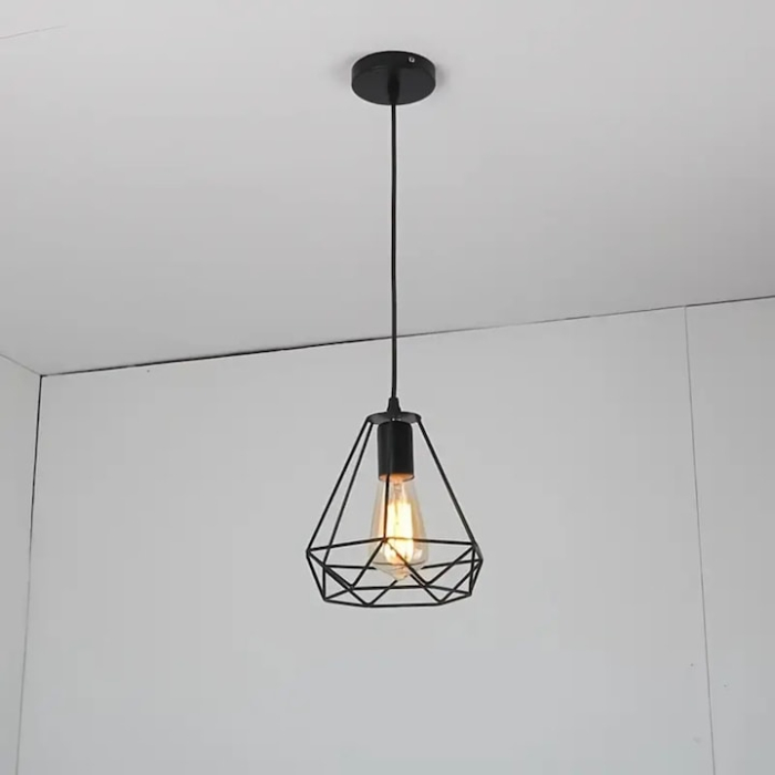 Lustra suspendata VarioShop®, pendul tip loft cu abajur din sarma metalica, soclu E27, inaltime reglabila 30–115 cm, instalare usoara, negru [13]