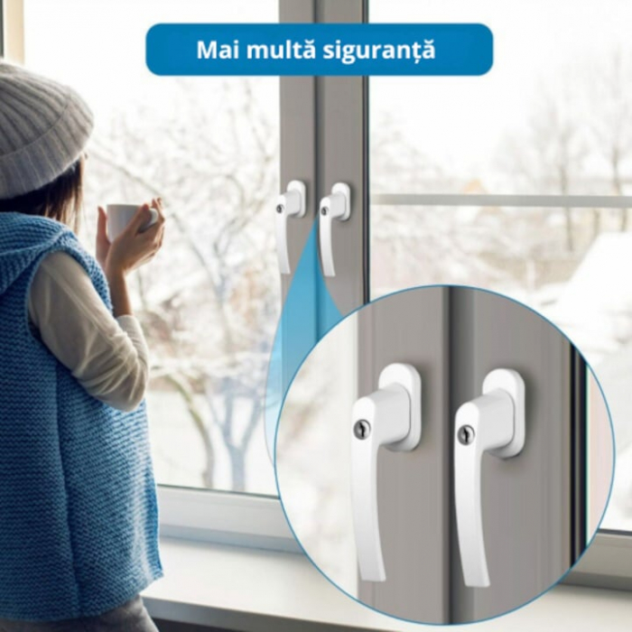 Maner universal pentru fereastra VarioShop®, incuietoare de siguranta, set cu chei si suruburi de montaj, design ergonomic, instalare usoara, material rezistent, Alb [2]
