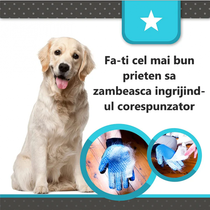 Manusa perie, VarioShop®, 2 bucati, pentru periaj si masaj, pentru caini si pisici, albastra [21]