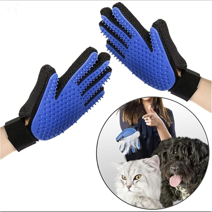 Manusa perie, VarioShop®, 2 bucati, pentru periaj si masaj, pentru caini si pisici, albastra [8]