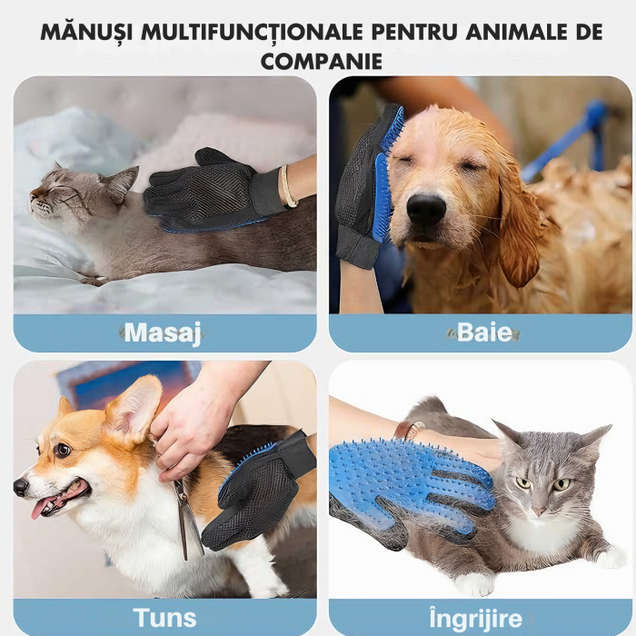 Manusa perie, VarioShop®, 2 bucati, pentru periaj si masaj, pentru caini si pisici, albastra [22]