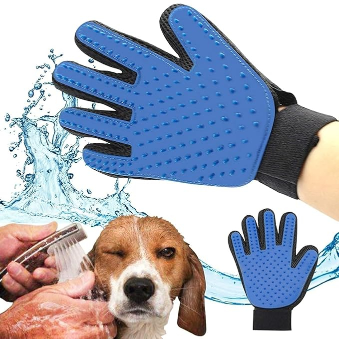 Manusa perie, VarioShop®, 2 bucati, pentru periaj si masaj, pentru caini si pisici, albastra [14]