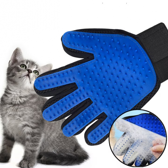 Manusa perie, VarioShop®, 2 bucati, pentru periaj si masaj, pentru caini si pisici, albastra [12]
