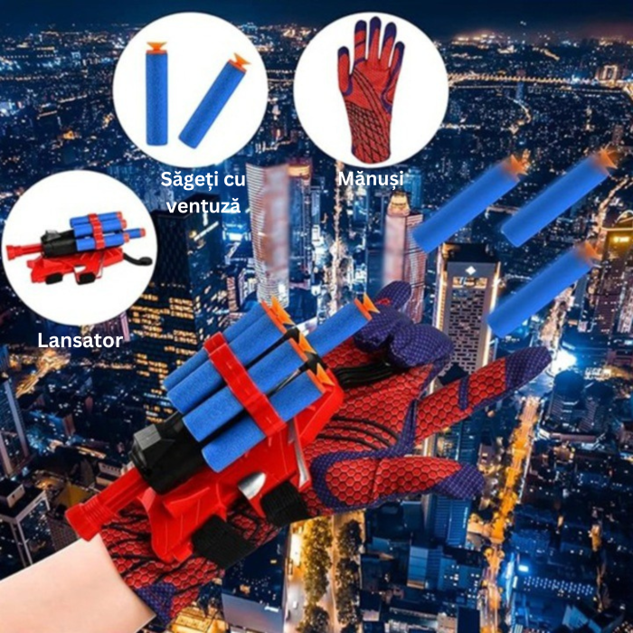 Manusa Spiderman pentru copii VarioShop®, lanasator cu 20 sageti, dezvolta creativitatea si dexteritatea, cadou perfect fani Marvel, 17x7.5x6.5 cm [5]
