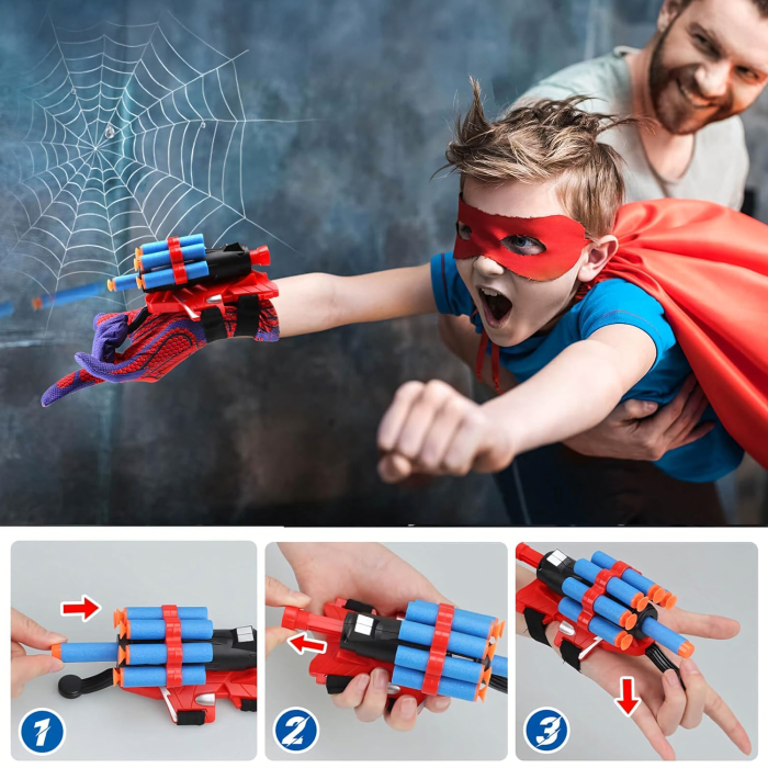 Manusa Spiderman pentru copii VarioShop®, lanasator cu 20 sageti, dezvolta creativitatea si dexteritatea, cadou perfect fani Marvel, 17x7.5x6.5 cm [7]