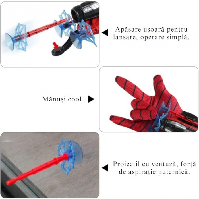 Manusa Spiderman pentru copii VarioShop®, lansator si 3 sageti cu ventuze, material textil, 15.5 x 7.5 x 5.5 cm [12]