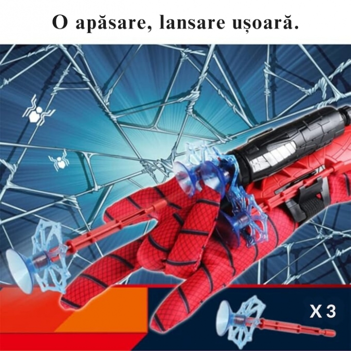 Manusa Spiderman pentru copii VarioShop®, lansator si 3 sageti cu ventuze, material textil, 15.5 x 7.5 x 5.5 cm [13]