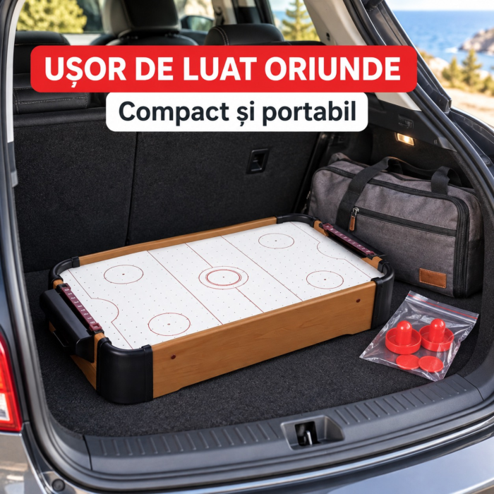 Masa de air hockey VarioShop® pentru copii si adulti, joc de indemanare, portabil, 2 palete, 2 pucuri, 8 baterii AA, 31 x 56 x 9,5 cm, multicolor [3]