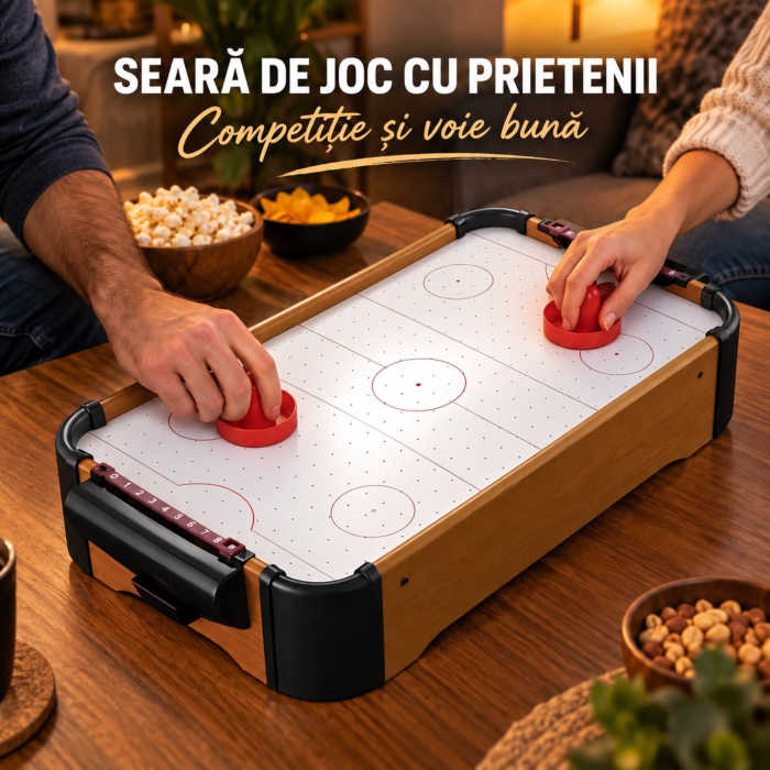 Masa de air hockey VarioShop® pentru copii si adulti, joc de indemanare, portabil, 2 palete, 2 pucuri, 8 baterii AA, 31 x 56 x 9,5 cm, multicolor [7]