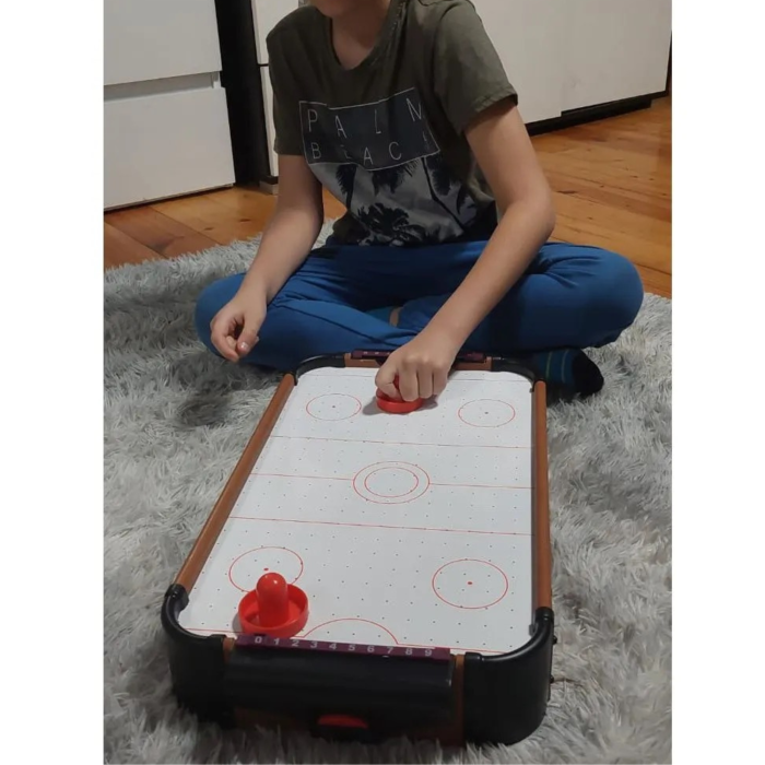 Masa de air hockey VarioShop® pentru copii si adulti, joc de indemanare, portabil, 2 palete, 2 pucuri, 8 baterii AA, 31 x 56 x 9,5 cm, multicolor [10]