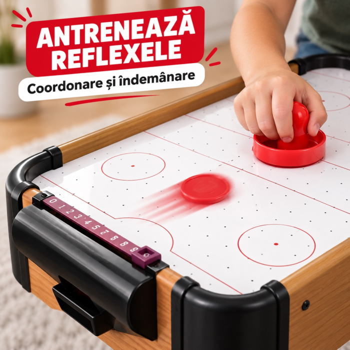 Masa de air hockey VarioShop® pentru copii si adulti, joc de indemanare, portabil, 2 palete, 2 pucuri, 8 baterii AA, 31 x 56 x 9,5 cm, multicolor [8]