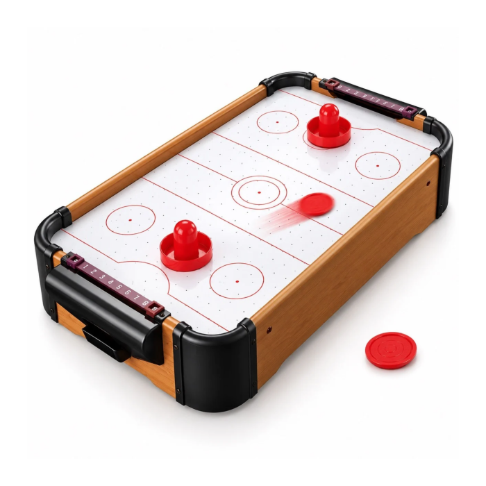 Masa de air hockey VarioShop® pentru copii si adulti, joc de indemanare, portabil, 2 palete, 2 pucuri, 8 baterii AA, 31 x 56 x 9,5 cm, multicolor [1]