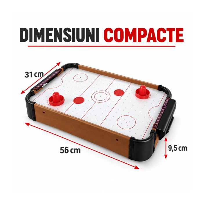 Masa de air hockey VarioShop® pentru copii si adulti, joc de indemanare, portabil, 2 palete, 2 pucuri, 8 baterii AA, 31 x 56 x 9,5 cm, multicolor [4]