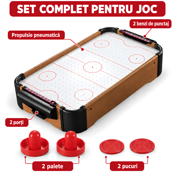 Masa de air hockey VarioShop® pentru copii si adulti, joc de indemanare, portabil, 2 palete, 2 pucuri, 8 baterii AA, 31 x 56 x 9,5 cm, multicolor [6]