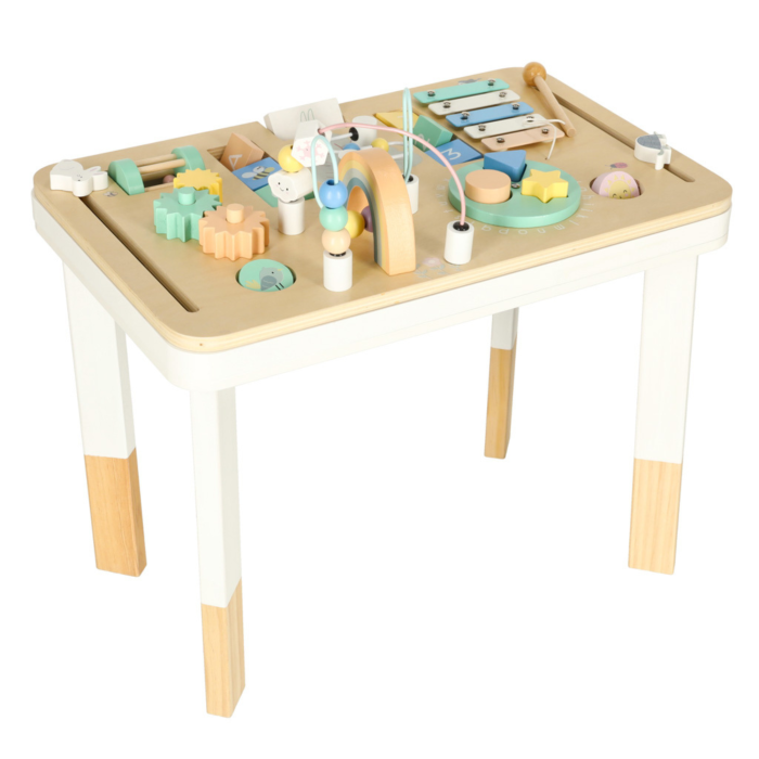 Masa educativa interactiva din lemn VarioShop®, cu xilofon, labirint, pinioane, sortator forme si jocuri motorii, masa multifunctionala pentru copii 3 ani+, 47.5x29.5x37 cm [6]