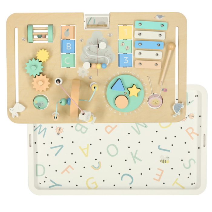Masa educativa interactiva din lemn VarioShop®, cu xilofon, labirint, pinioane, sortator forme si jocuri motorii, masa multifunctionala pentru copii 3 ani+, 47.5x29.5x37 cm [13]