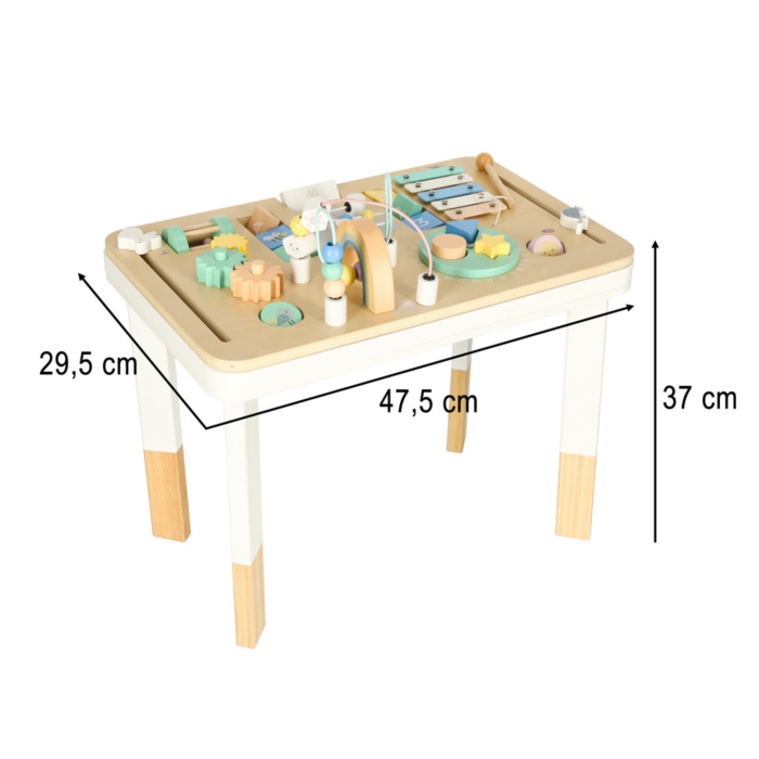 Masa educativa interactiva din lemn VarioShop®, cu xilofon, labirint, pinioane, sortator forme si jocuri motorii, masa multifunctionala pentru copii 3 ani+, 47.5x29.5x37 cm [4]
