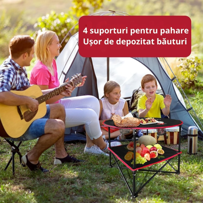 Masa pentru camping pliabila VarioShop®, pentru drumetii, picnic, gratar, portabila, capacitate portanta mare, anti-alunecare, 63 x 51 cm, material panza/aluminiu, Negru [2]