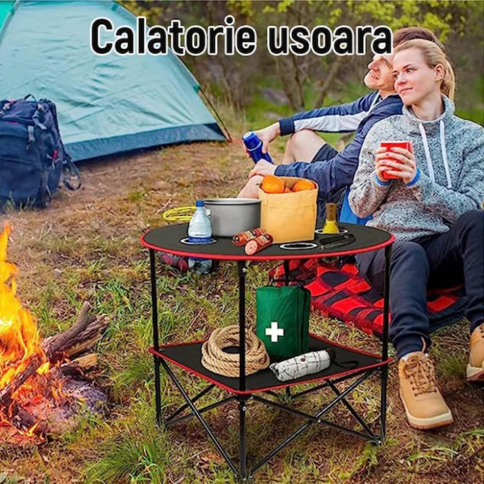 Masa pentru camping pliabila VarioShop®, pentru drumetii, picnic, gratar, portabila, capacitate portanta mare, anti-alunecare, 63 x 51 cm, material panza/aluminiu, Negru [8]